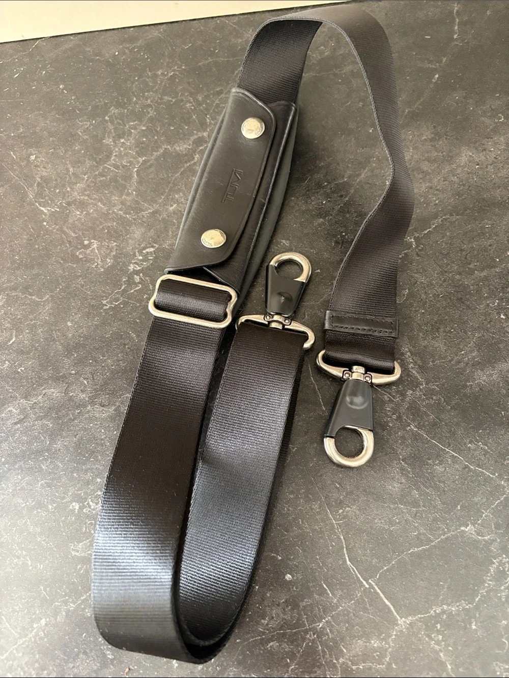Tumi Black Adjustable Shoulder Strap with Silver Hardware